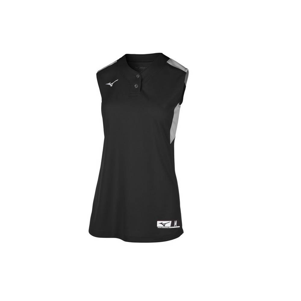 Maglia Mizuno Softball Aerolite 2-Button Sleeveless Donna - Nere/Grigie - 04792-EJRI